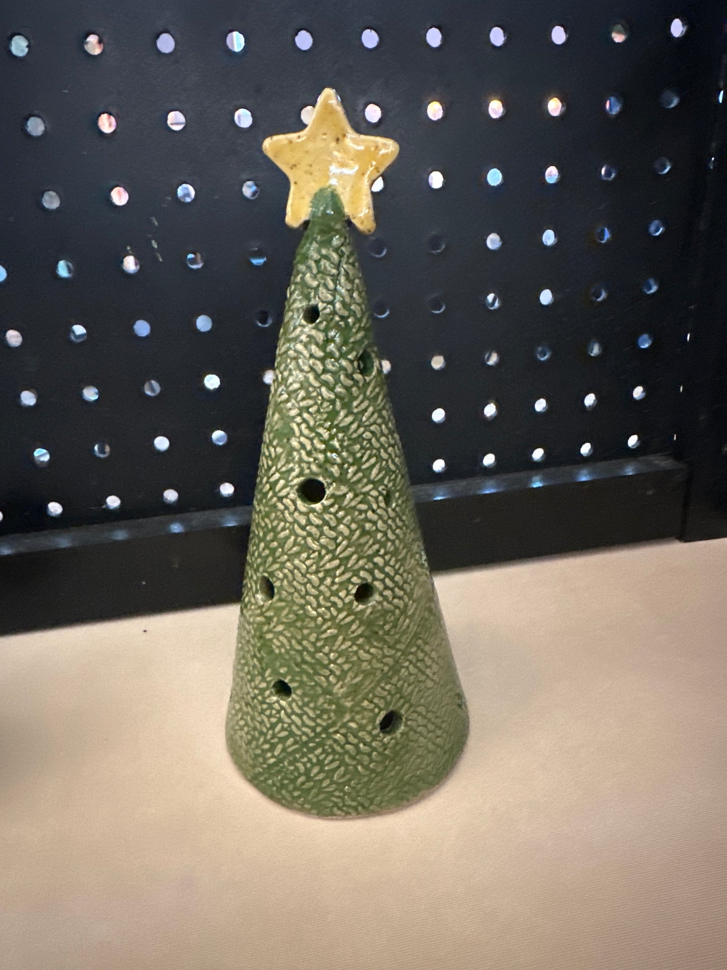 Christmas Tree Luminary - Green Knit Yellow Star