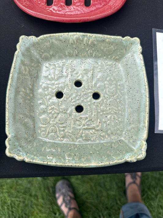 Soap Dish Square - Green Textured w/Feet