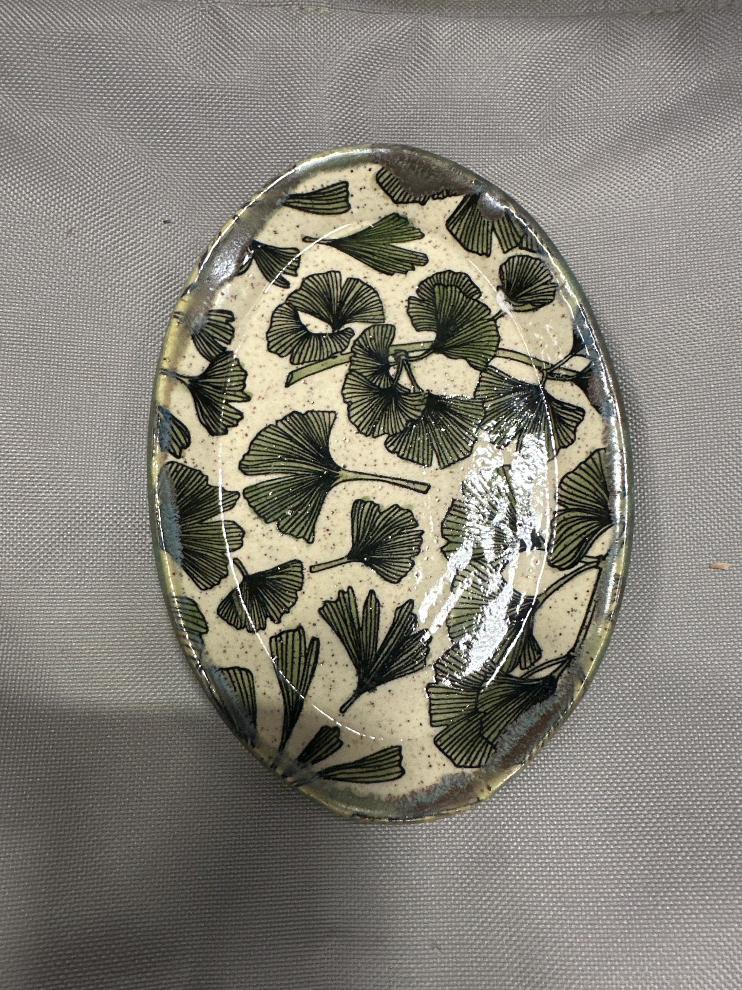 Oval Dish - Gingko Leaves - Green Tea