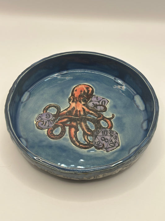 Dice Tray - Red Octopus - Stoned Denim (Includes set of dice)