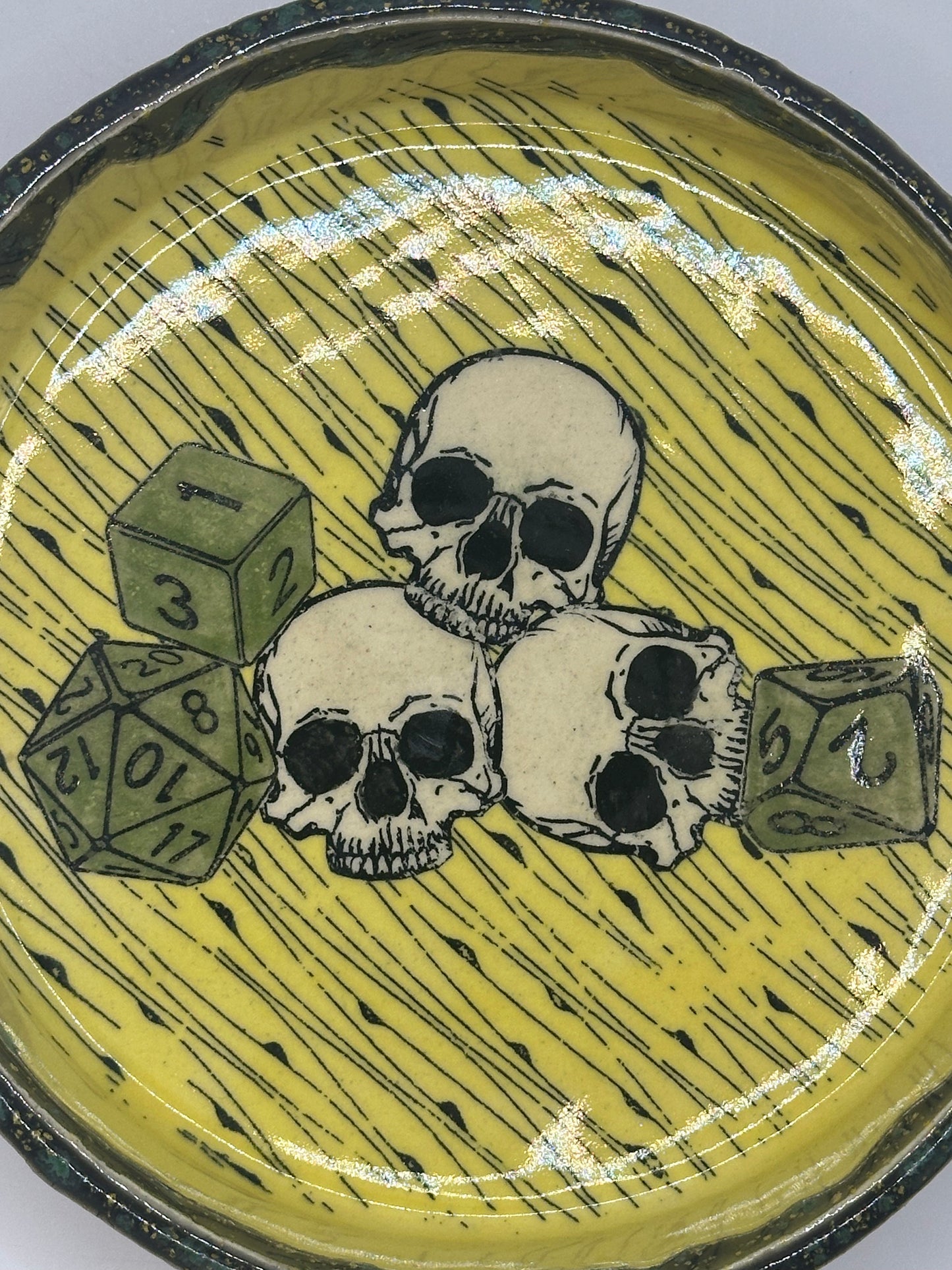 Dice Tray - Skulls - Yellow & Enchanted Forest (Includes set of dice)