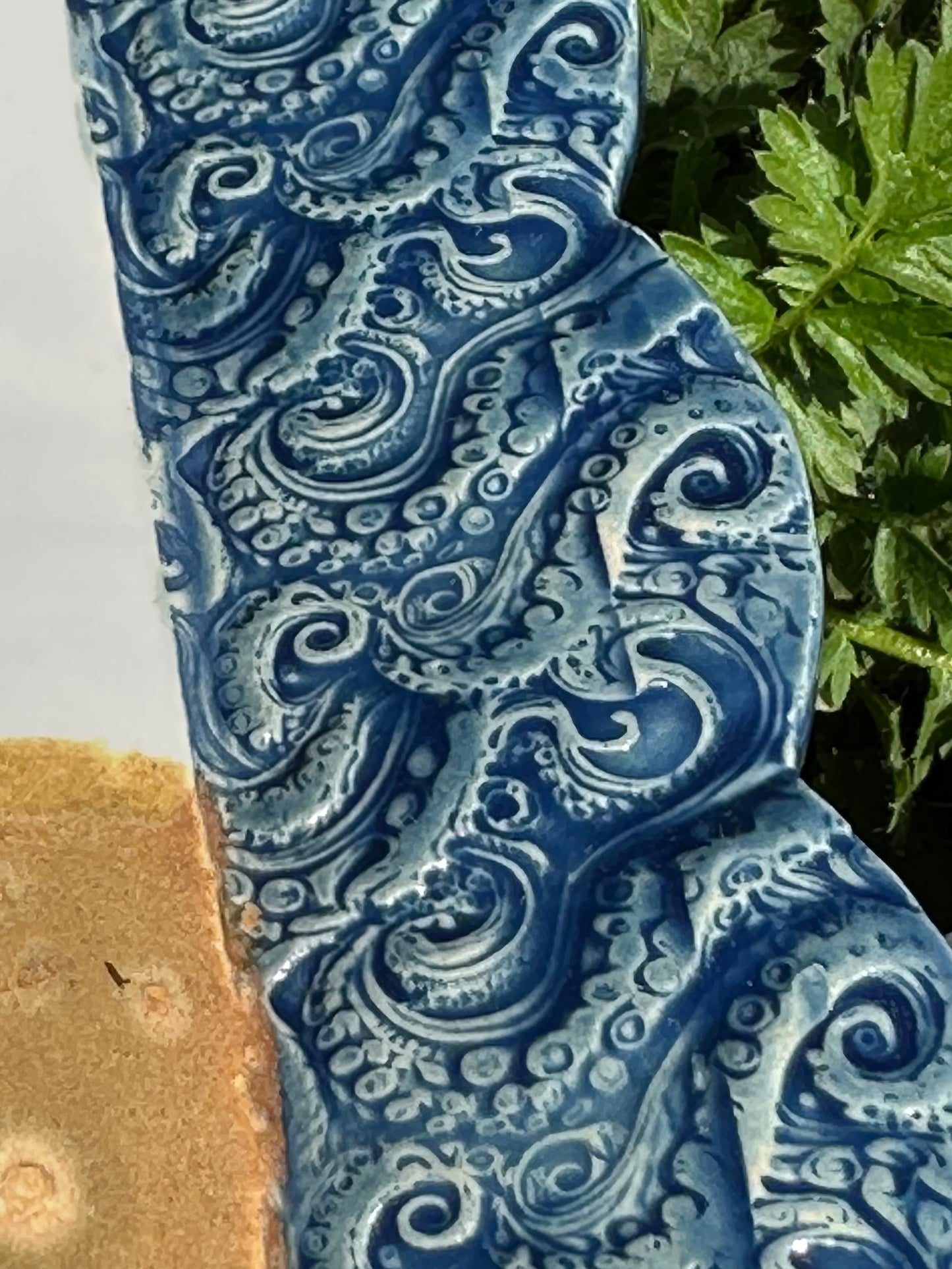 Oblong Textured Scalloped Dish - Pinup Octopus Kneeling - Deep Sea Octotangle