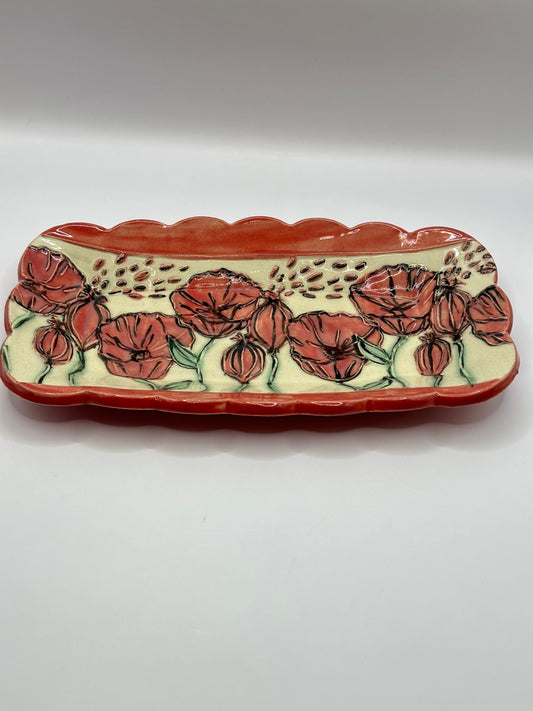 Rectangular Dish Scalloped - Textured Poppies - Multiple Colors Available