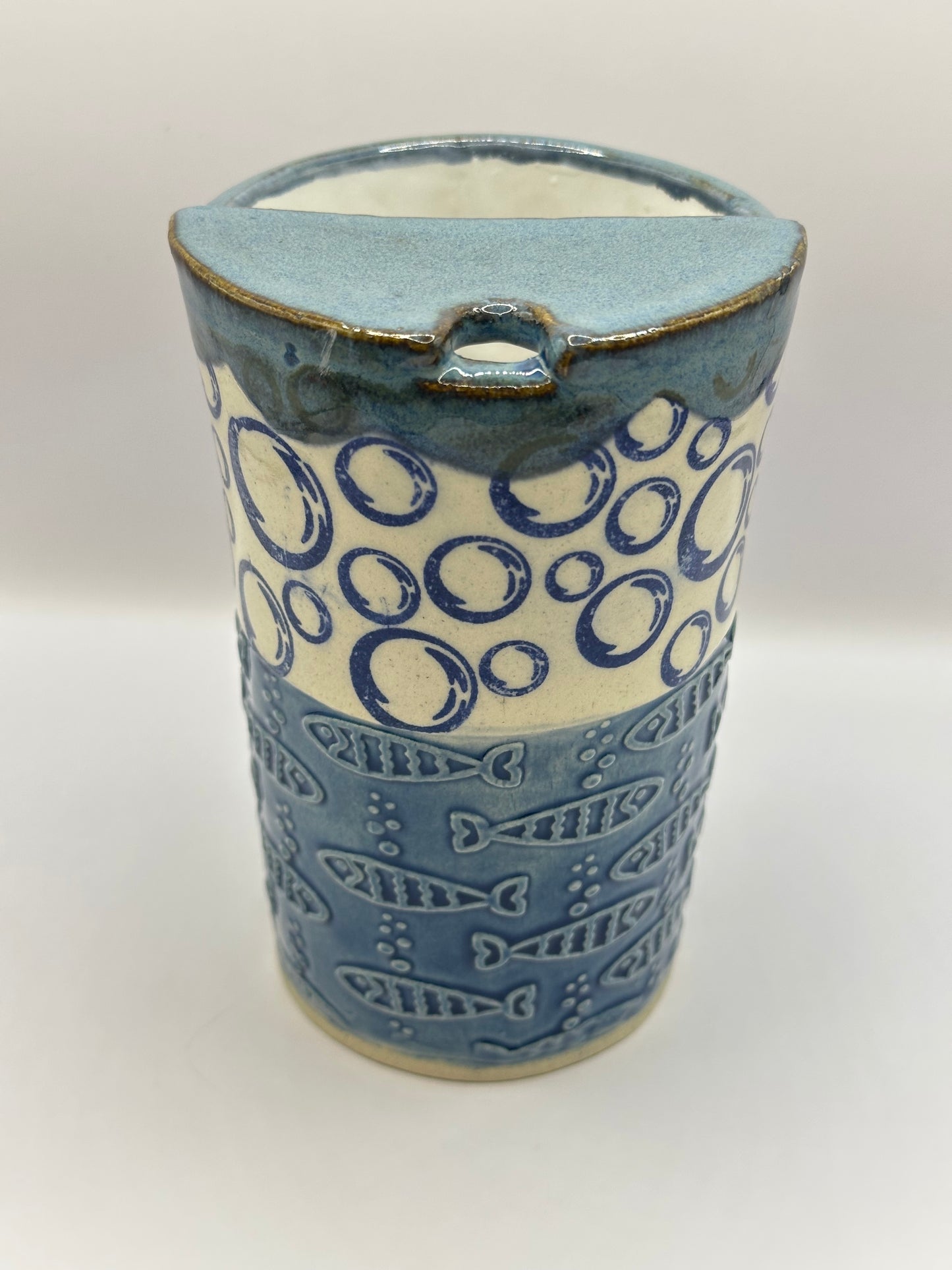 Travel Cup 16 oz - Textured Fish & Bubbles - Blue Denim