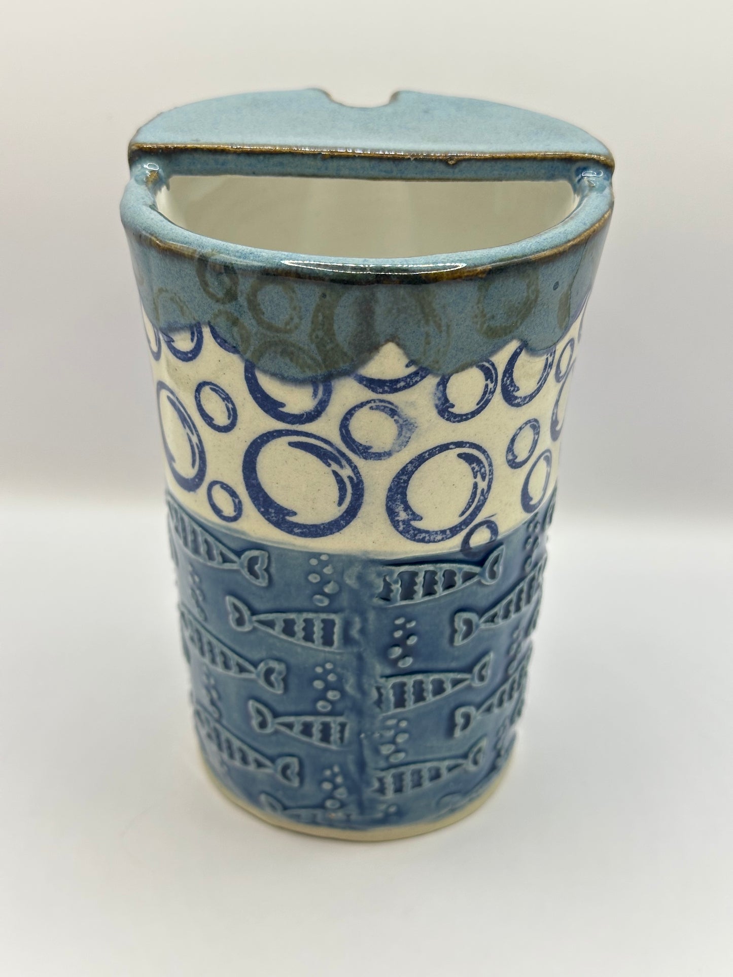 Travel Cup 16 oz - Textured Fish & Bubbles - Blue Denim