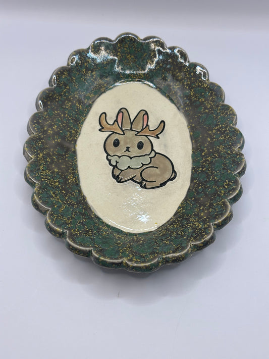 Oval Scalloped Dish - Jackalope - Enchanted Forest