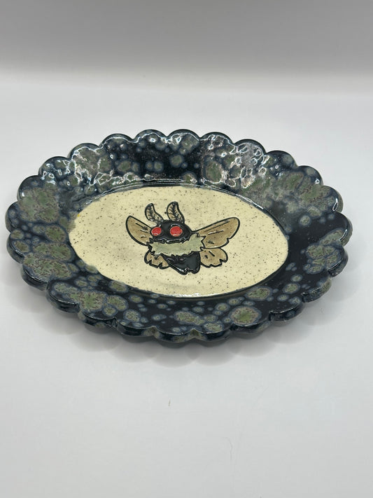 Oval Scalloped Dish - Mothman - Night Moth