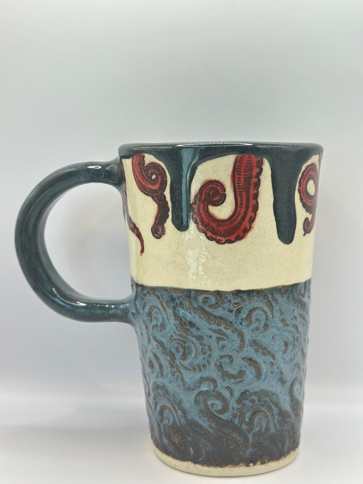 Mug 16 oz - Textured Octopus - Stoned Denim & Black