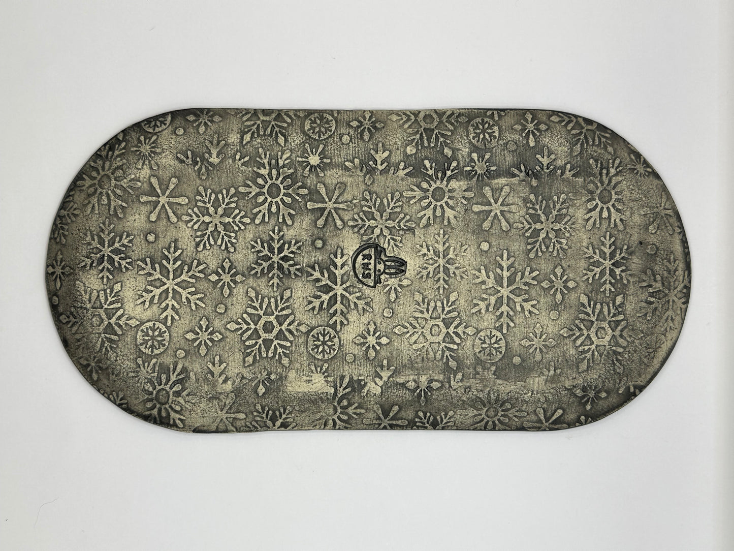 Oblong Dish - Black/Gray snowflake w/Cosmic Tea Dust rim