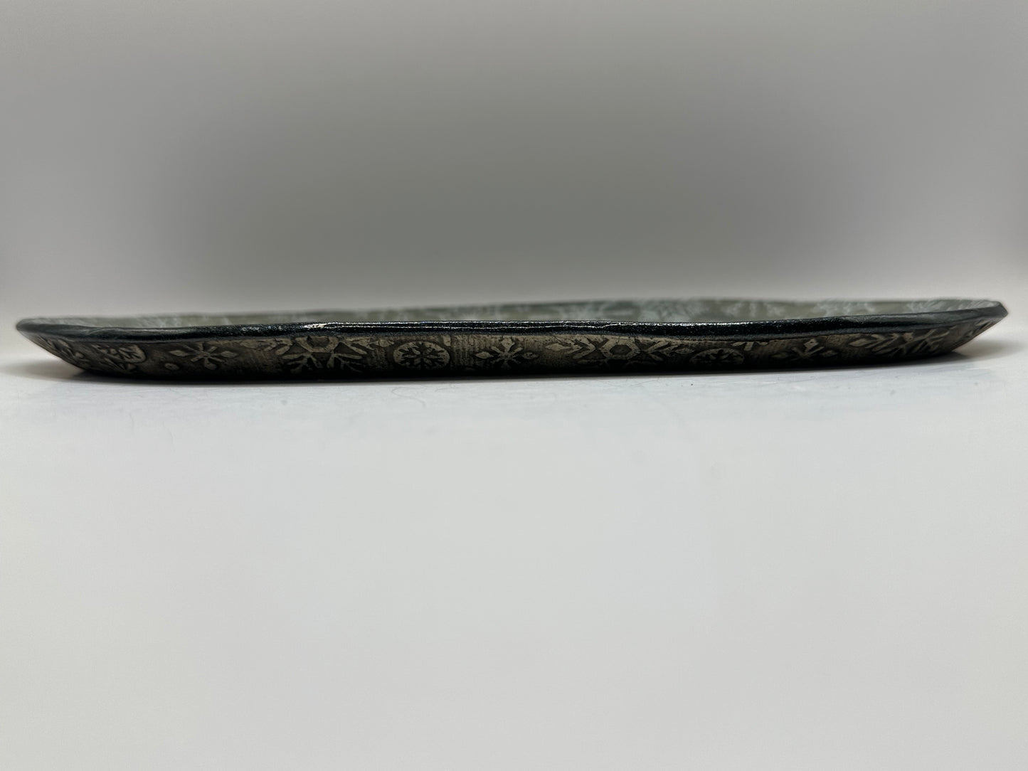 Oblong Dish - Black/Gray snowflake w/Cosmic Tea Dust rim