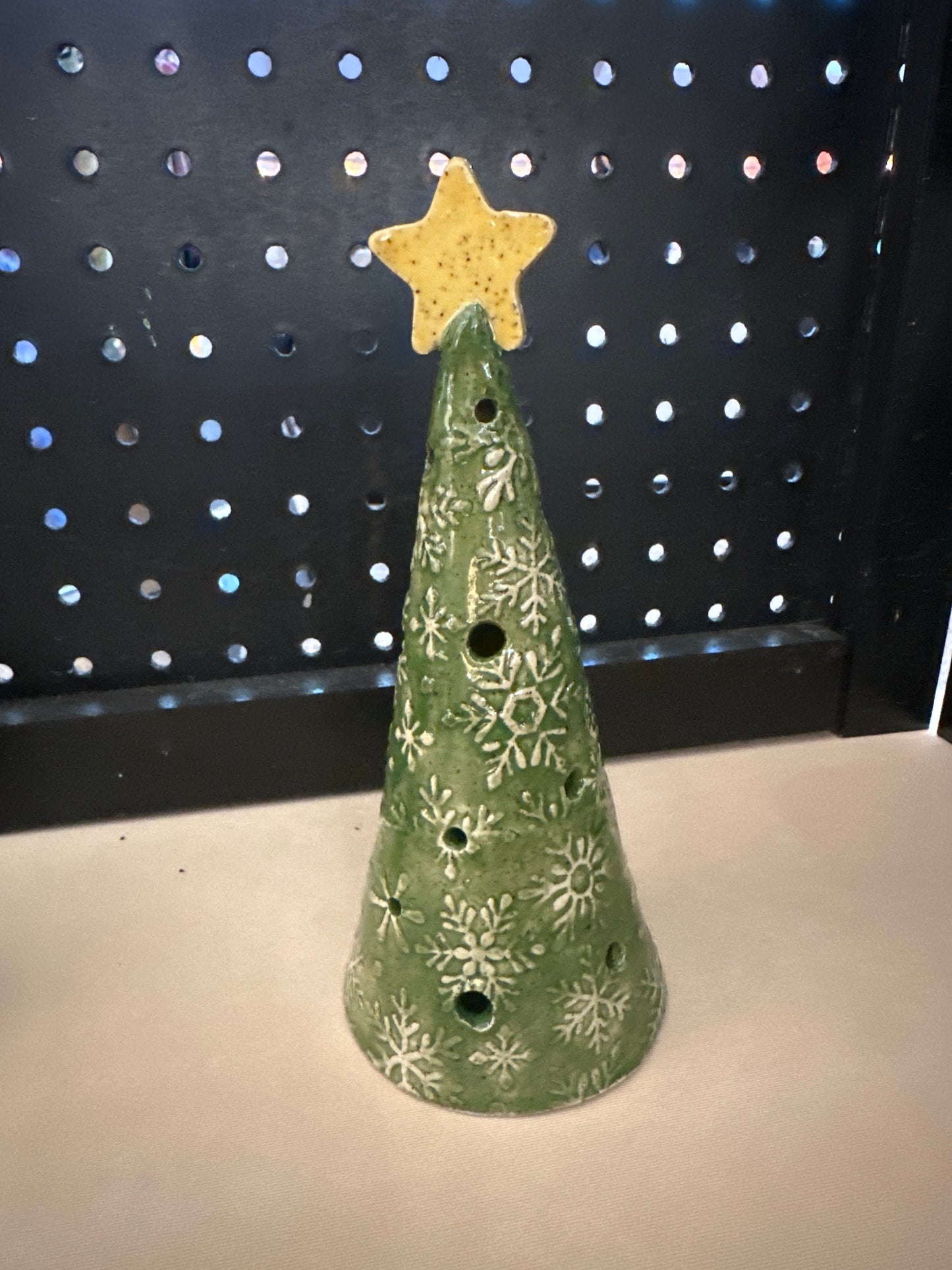 Christmas Tree Luminary - Green Snowflakes Yellow Star