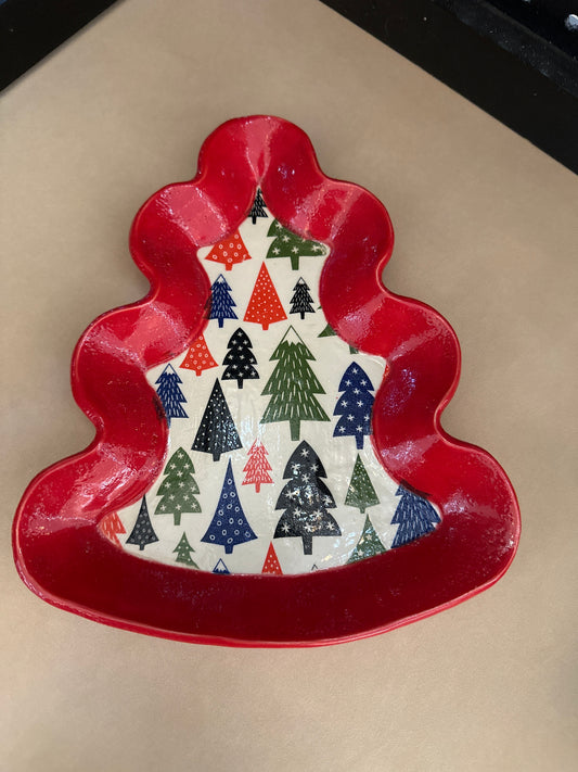 Christmas Tree Dish - Red Trees