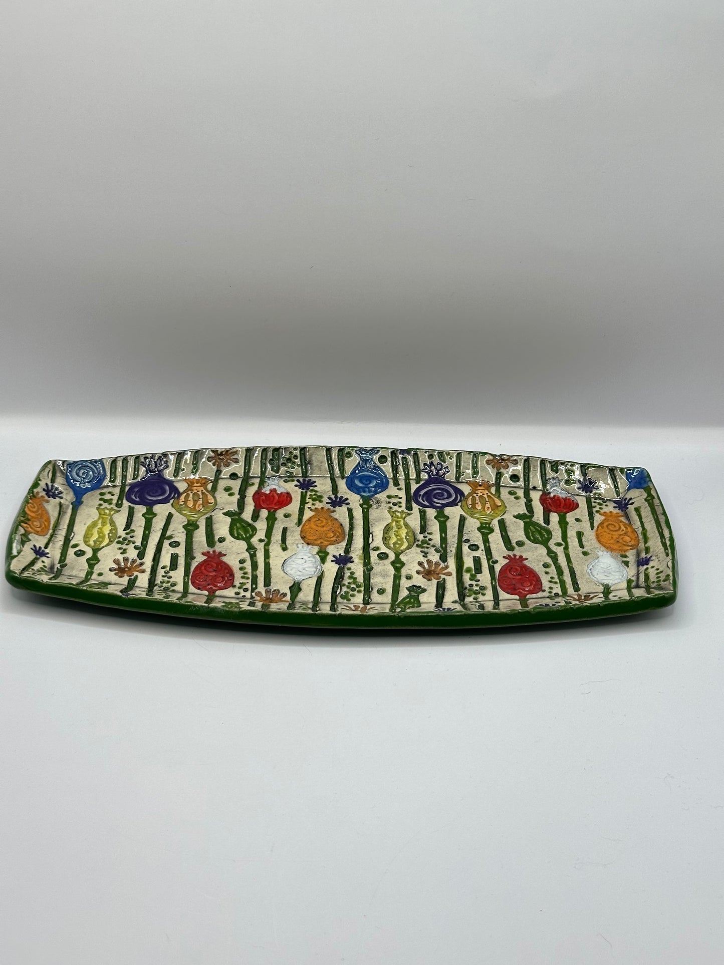 Rounded Rectangle Dish- Textured Bulb Flowers