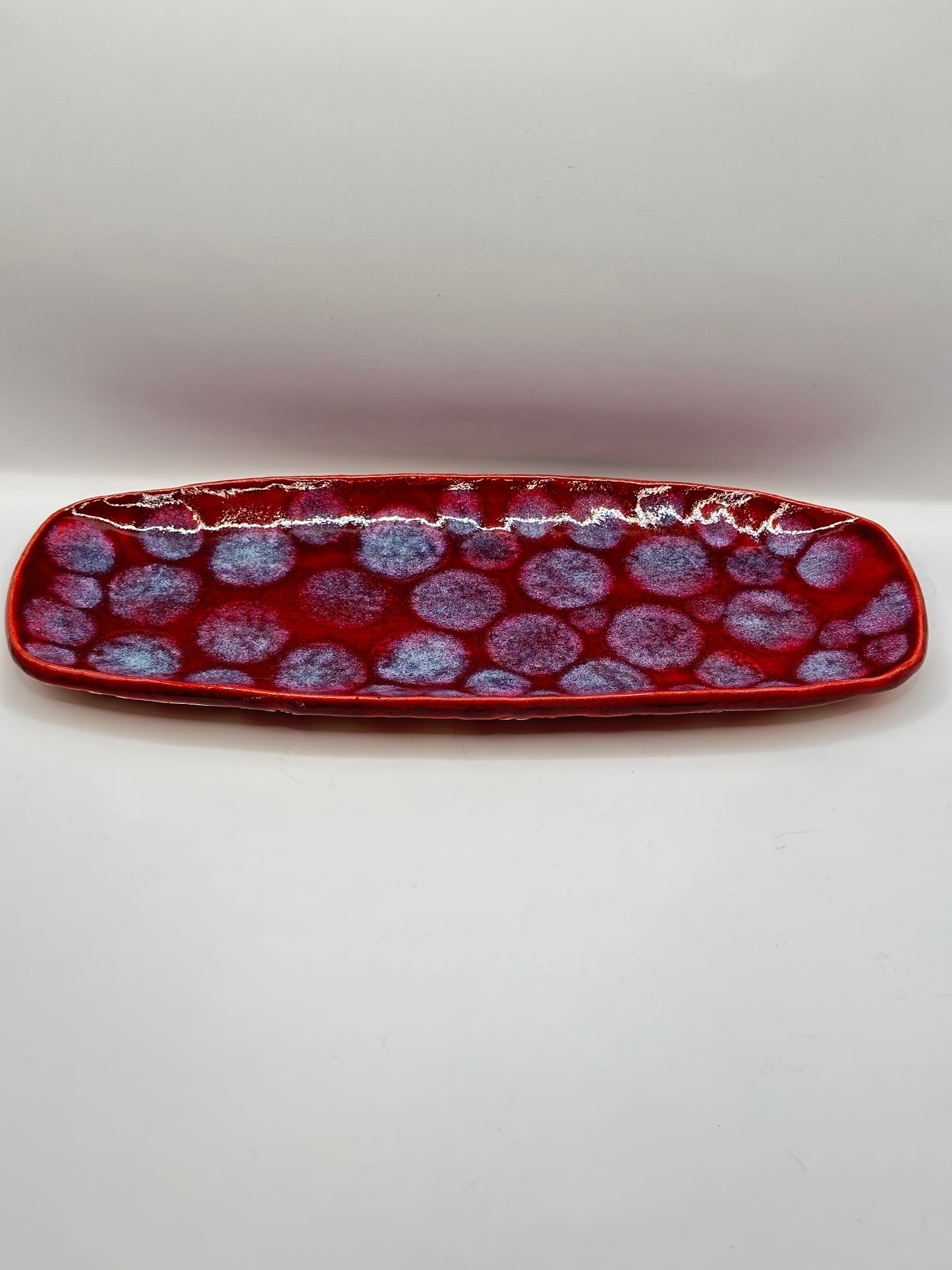 Rounded Rectangle Dish- Red Frozen Pond