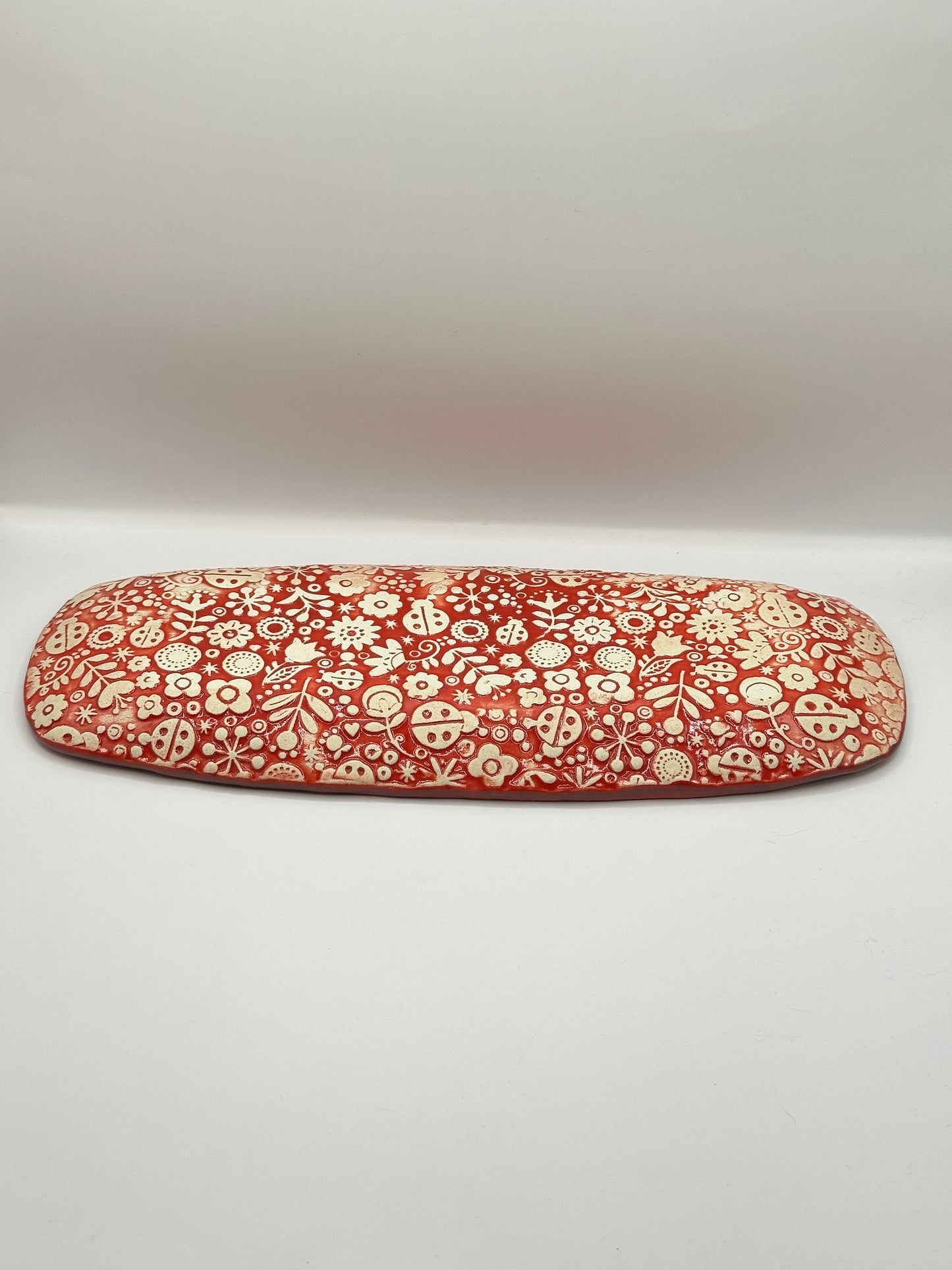 Rounded Rectangle Dish- Red Frozen Pond