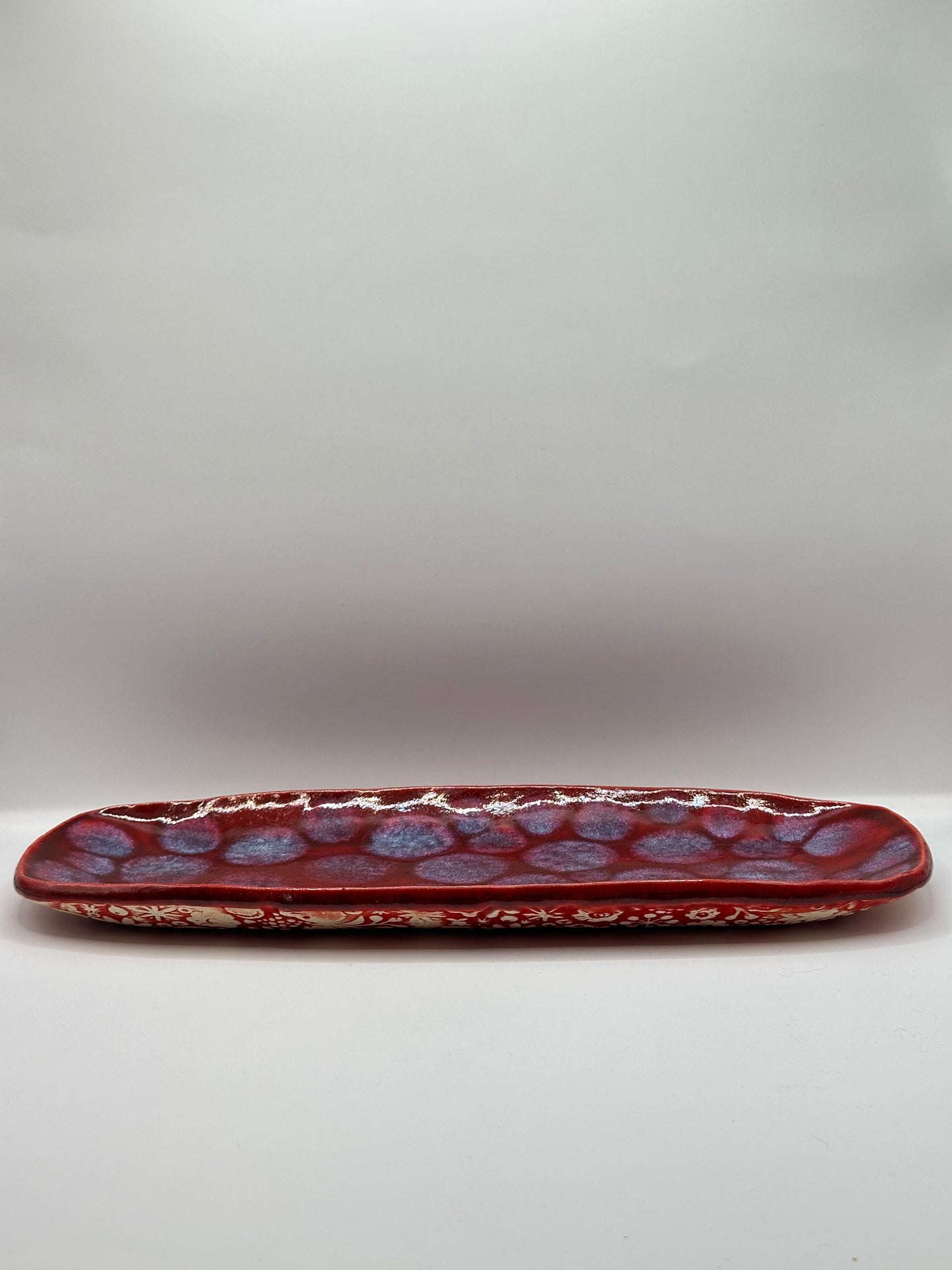 Rounded Rectangle Dish- Red Frozen Pond