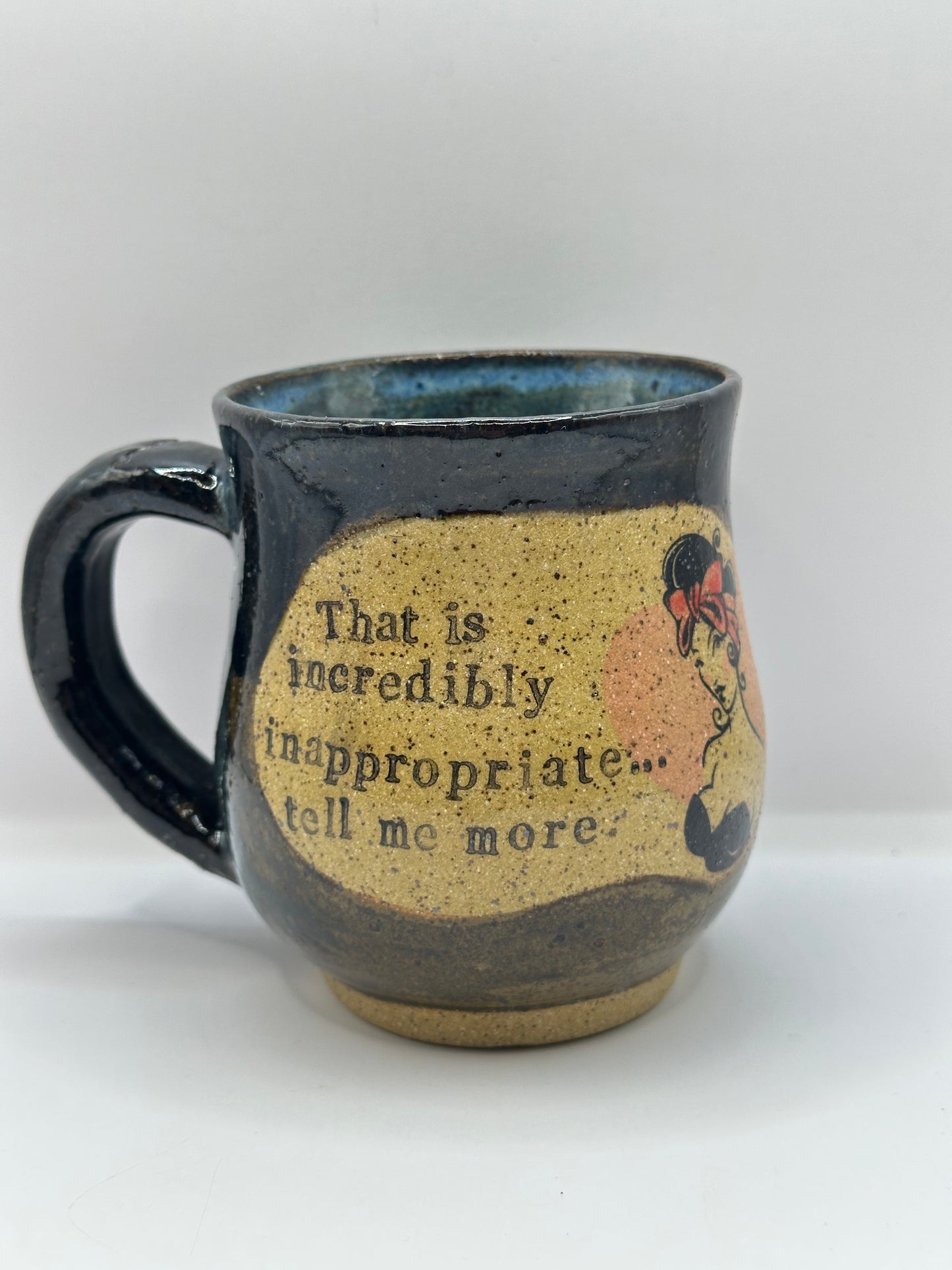 Mug 12 oz - Incredibly Inappropriate Pinup -Stoned Denim/Black