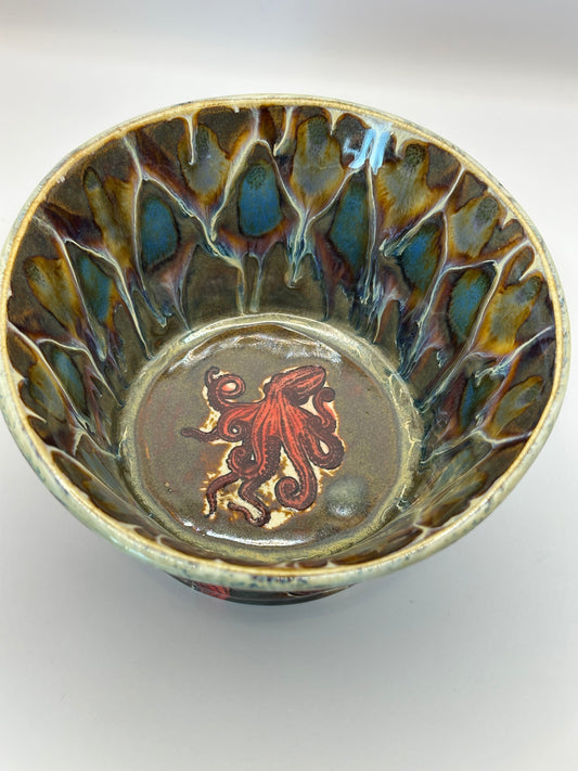 Bowl - Octopus - Iron Lustre Peacock