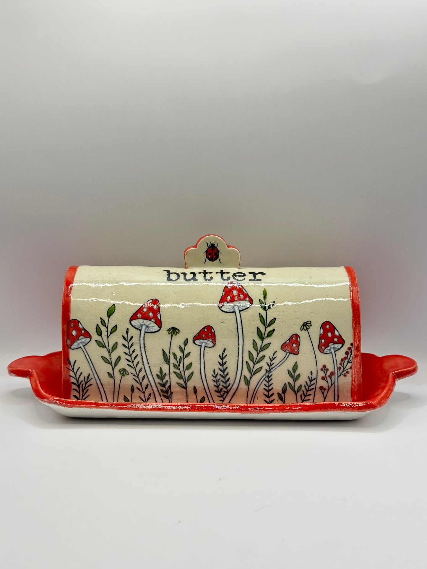 Butter Dish - Red Mushrooms