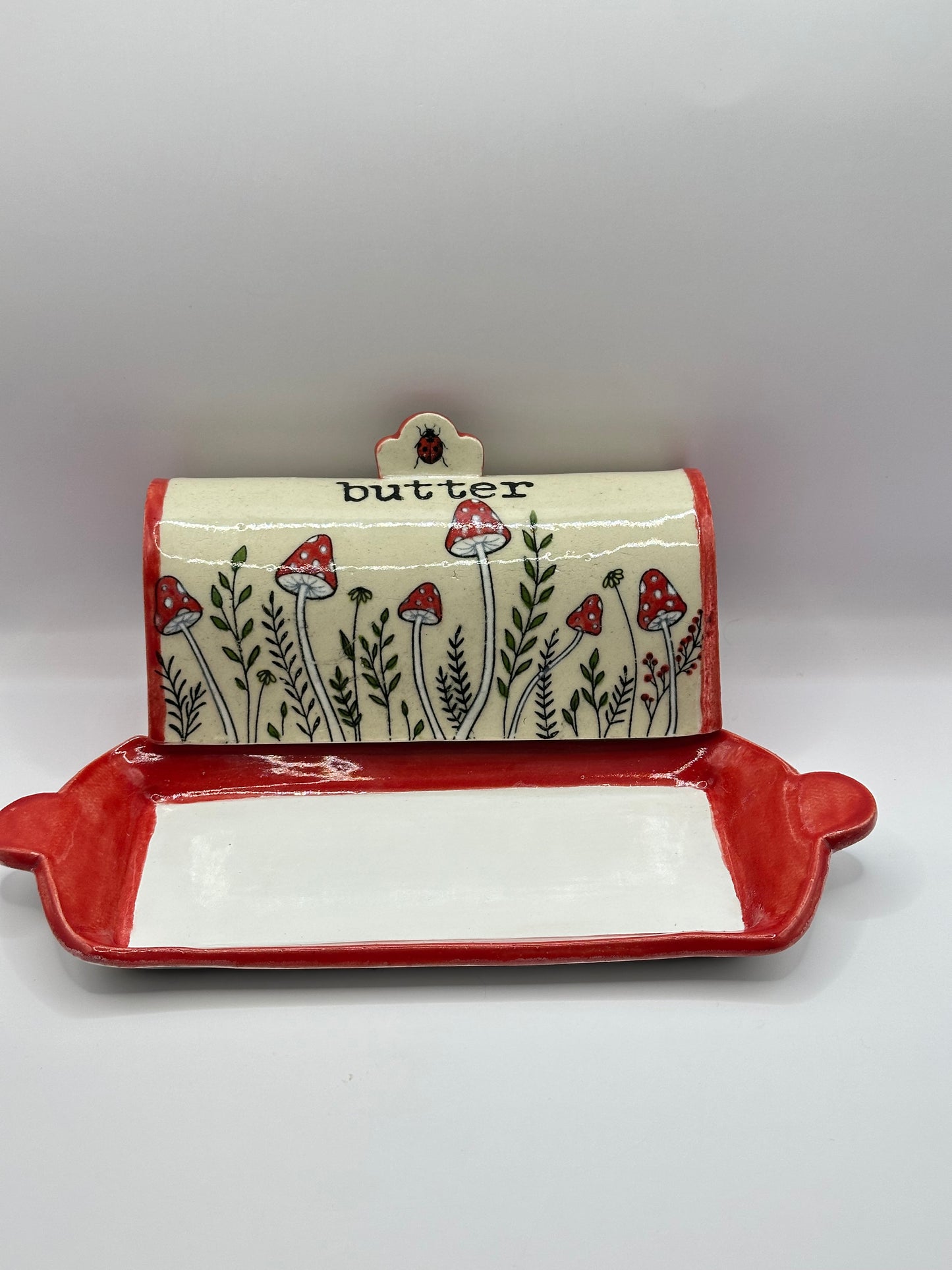 Butter Dish - Red Mushrooms