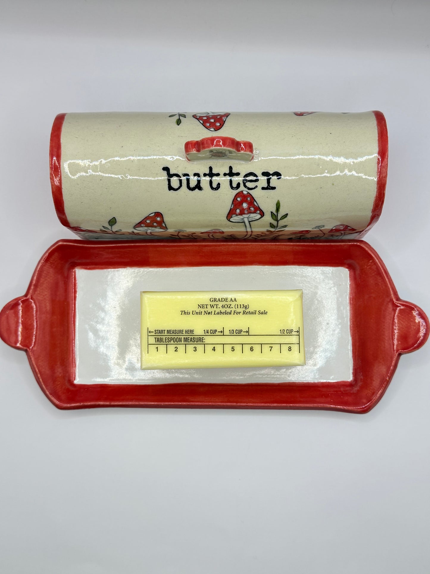 Butter Dish - Red Mushrooms