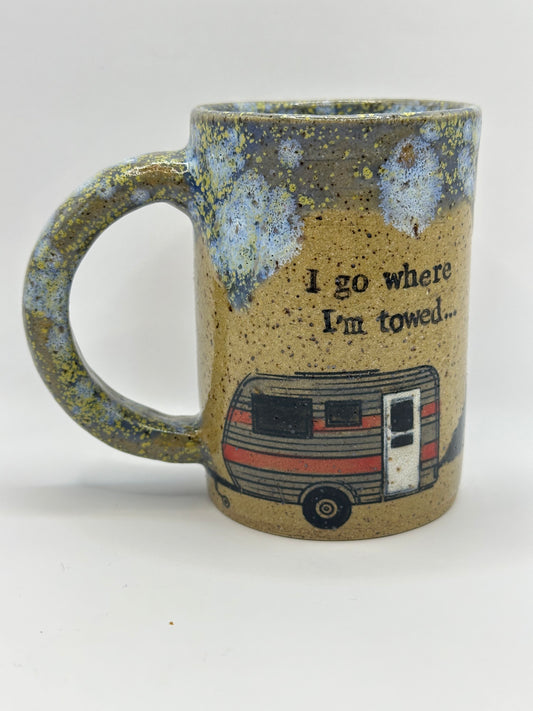 Mug 10 oz - I Go Where I'm Towed Blue Hydrangea