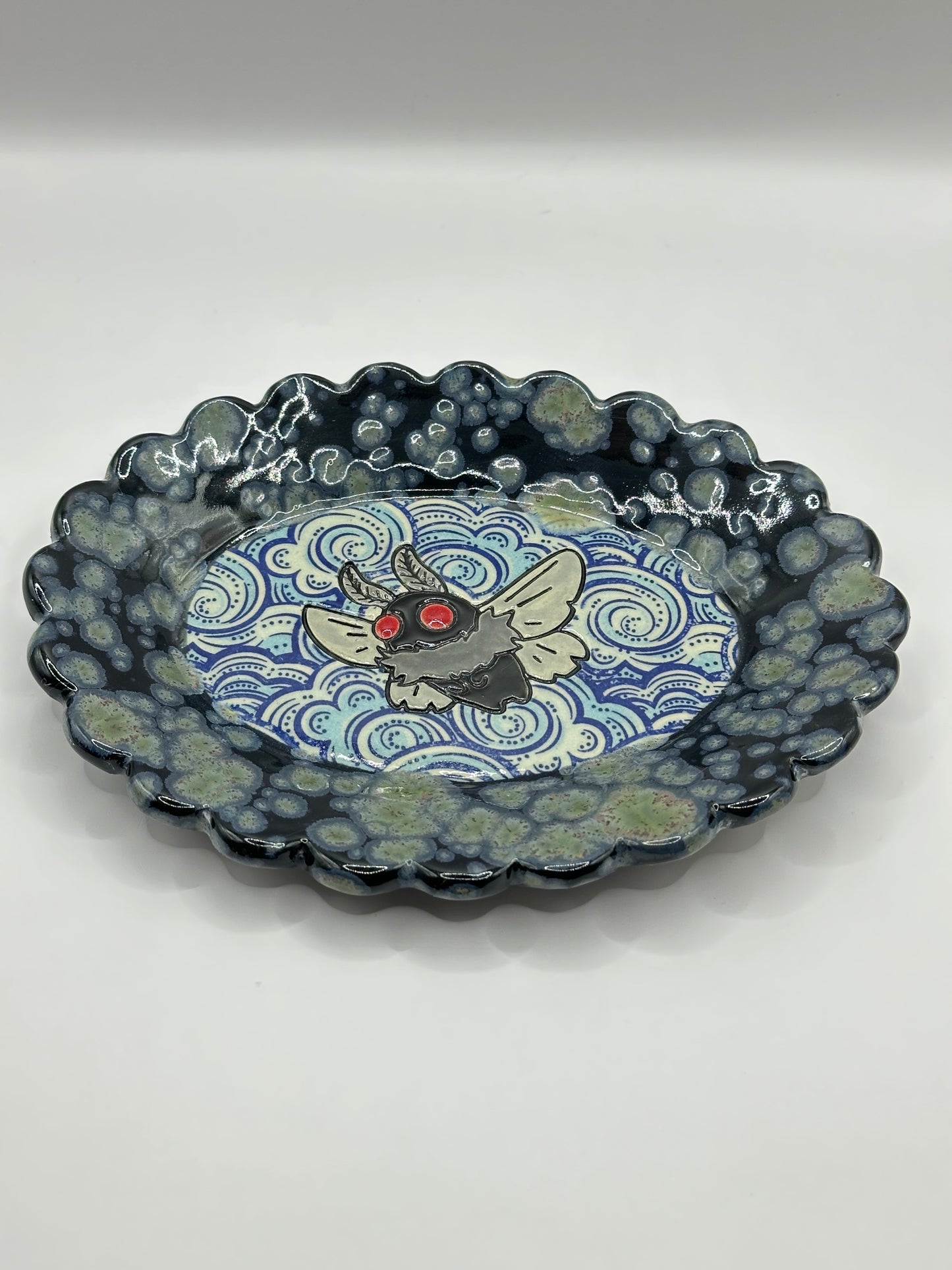 Oval Scalloped Dish - Mothman Clouds - Night Moth