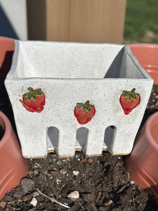 Berry Basket - White w/Red Strawberries