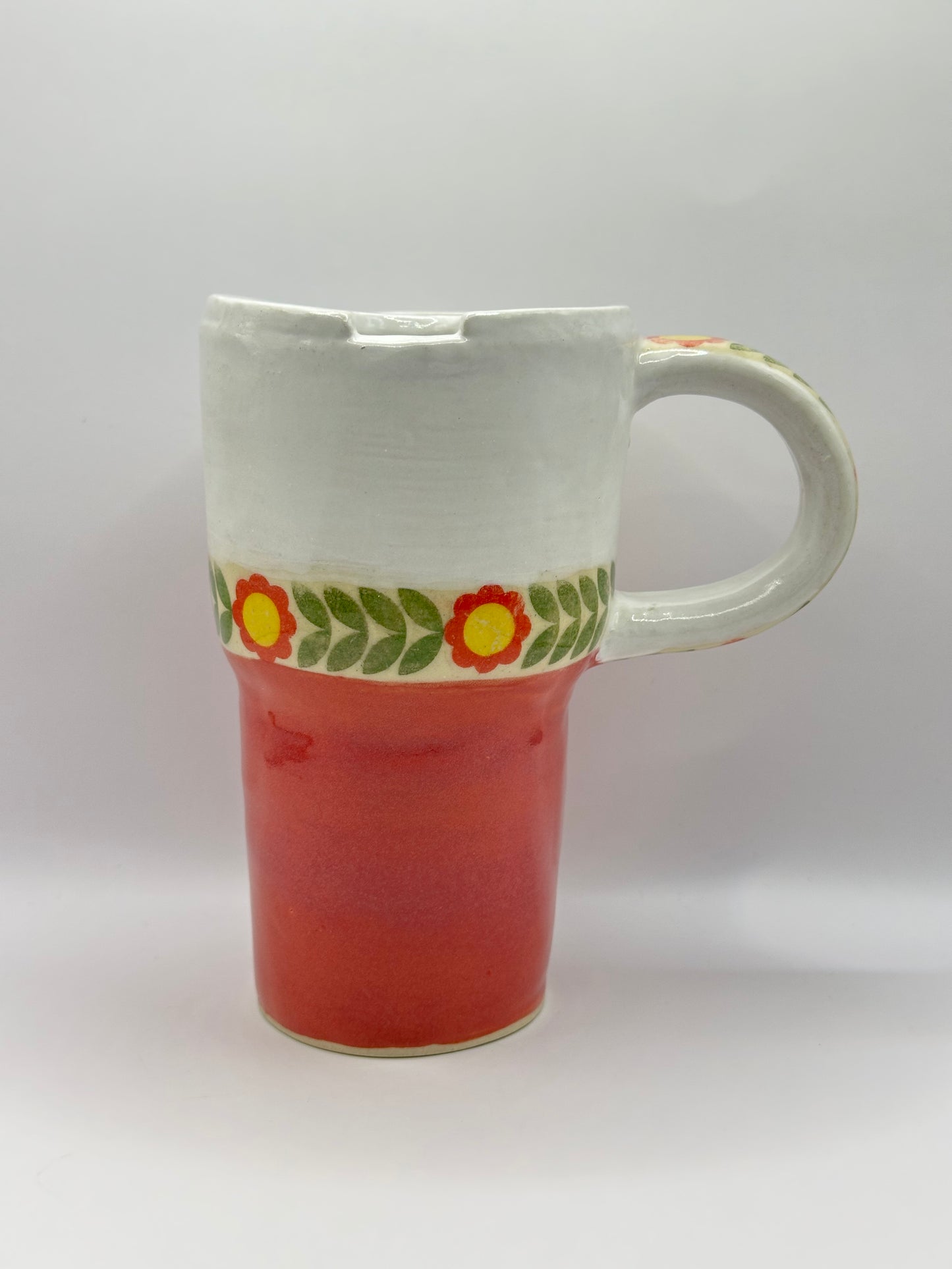 Travel Mug 16 oz - Step Tapered Scandi Floral-Raspberry Mist & White