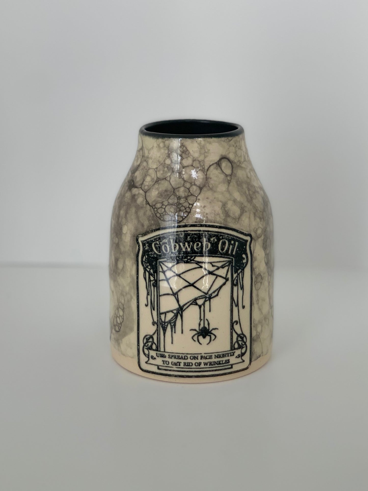 Vase - Apothecary Cobweb Oil Black Bubble Glaze