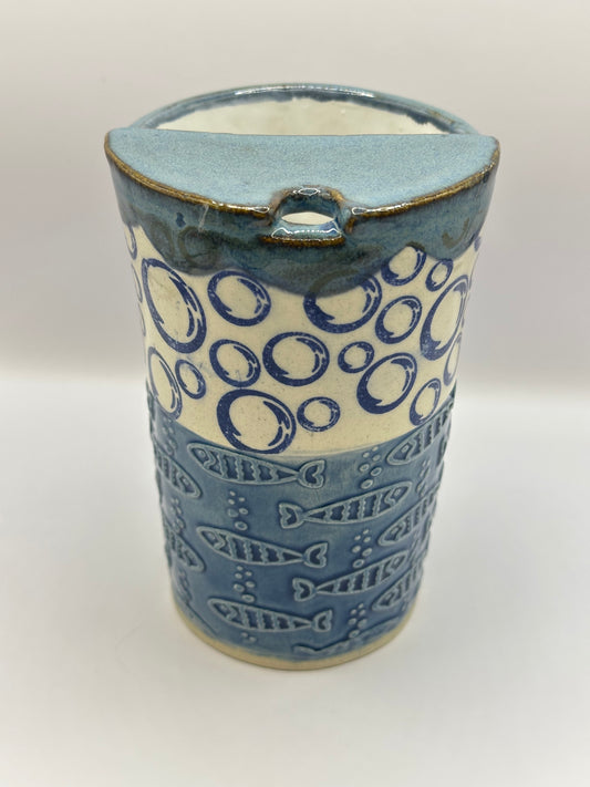 Travel Cup 16 oz - Textured Fish & Bubbles - Blue Denim