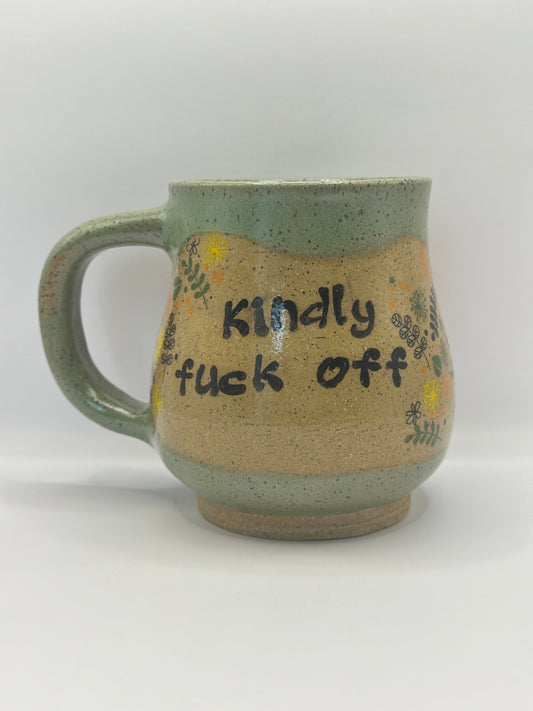 Mug 16 oz - Kindly Fuck Off - Yellow Flowers Green Tea