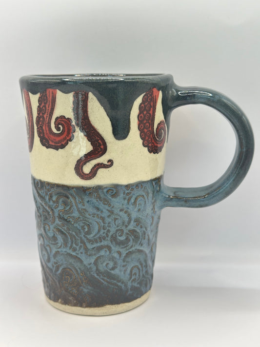 Mug 16 oz - Textured Octopus  - Stoned Denim & Black
