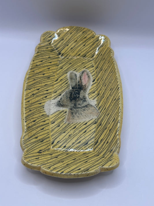 Rectangular Dish - Rabbit Reeds - Yellow