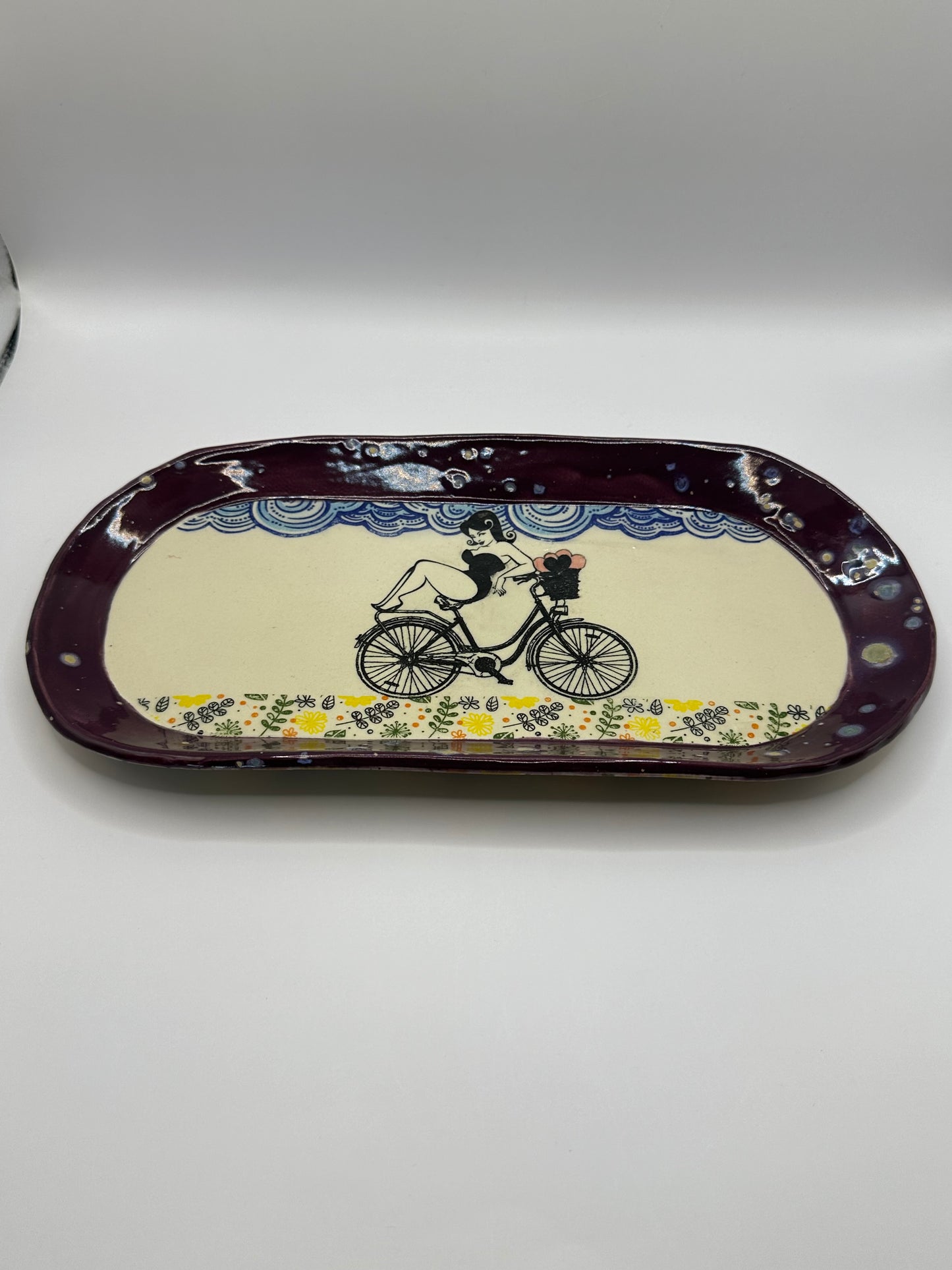 Oblong Dish - Pinup Heart Basket Bicycle (footed)