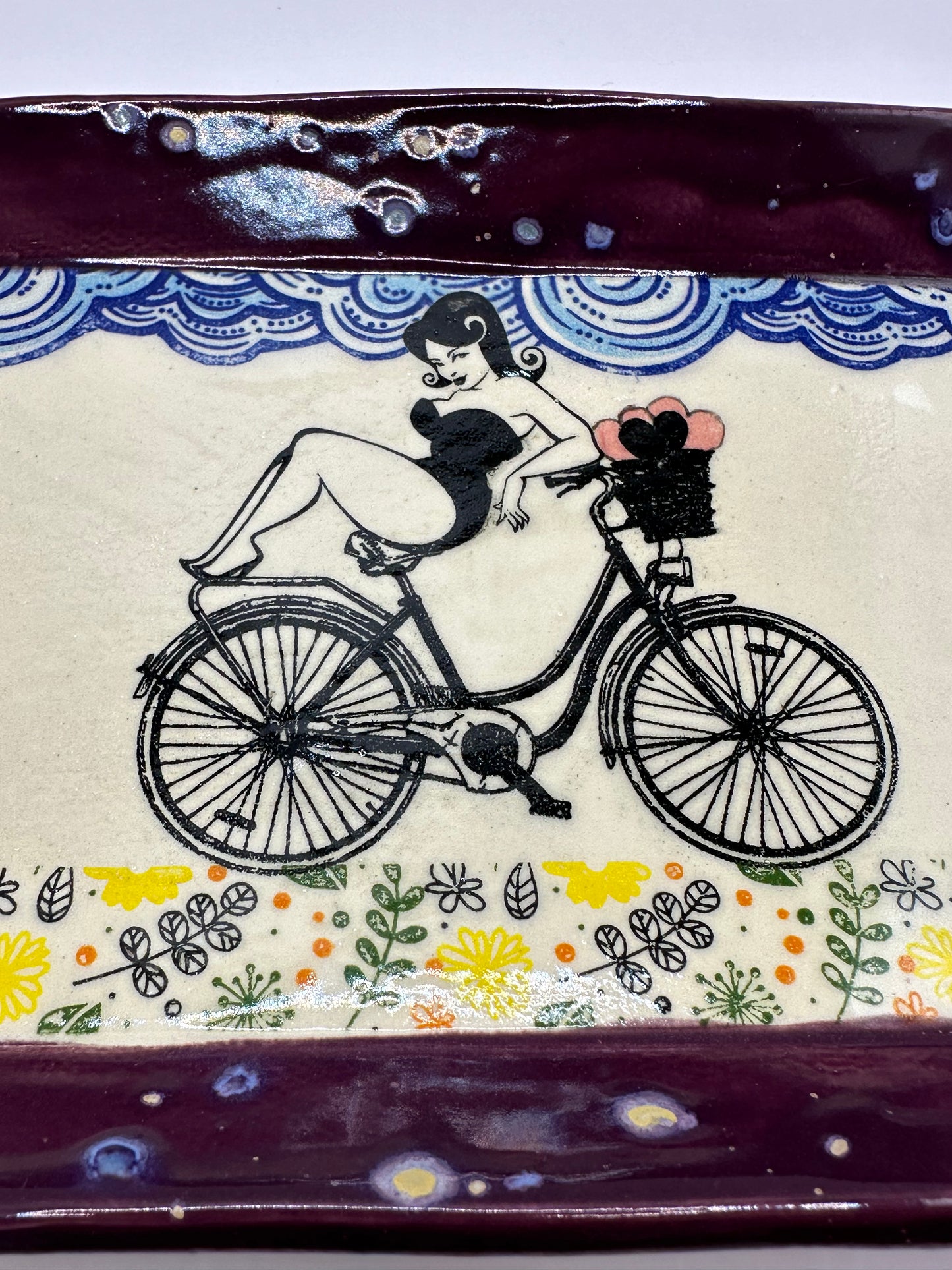 Oblong Dish - Pinup Heart Basket Bicycle (footed)